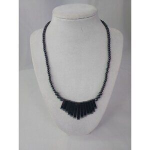 Hematite Beaded 18" Necklace With Fan Pendant & Lobster Clasp Jewelry